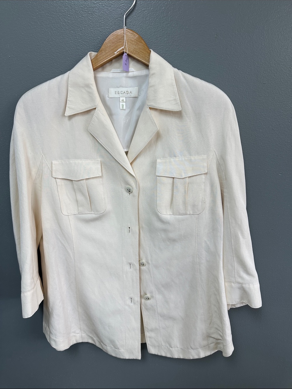 Escada Cream Button-Front Lightweight Jacket